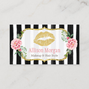 Carte De Visite Maquillage Artiste Lipes Or Romantique Floral Stri