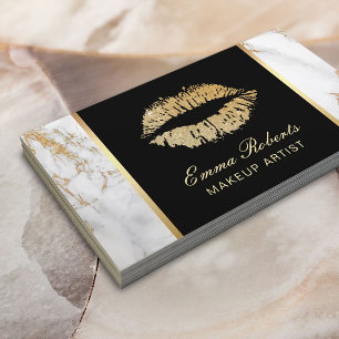 Carte De Visite Maquillage Artiste Lips Gold Salon Marbre de luxe