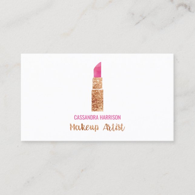 Carte De Visite Maquillage Artiste Lipstick Aquarelle Sequin Éléga (Devant)