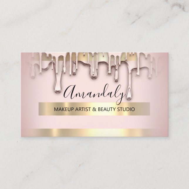 Carte De Visite Maquillage Artiste Nails Wax Beauté Blush Rose or (Devant)