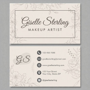 Carte De Visite Maquillage Artiste Neutre Ivoire Floral Élégant Sc
