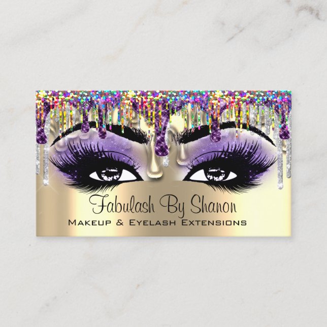 Carte De Visite Maquillage Artiste Or Purple Holographe Lashes (Devant)