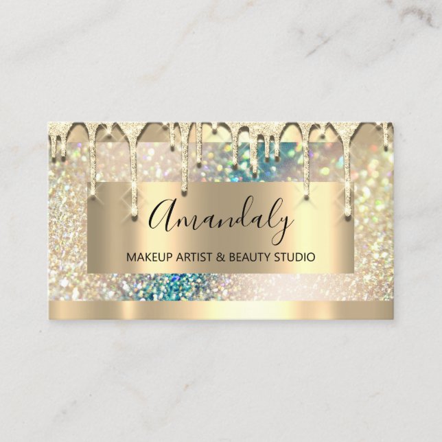 Carte De Visite Maquillage Artiste Parties scintillant Or Holograp (Devant)