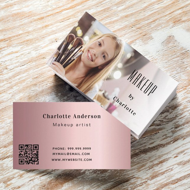 Carte De Visite Maquillage artiste photo beauté blush QR code (Créateur téléchargé)
