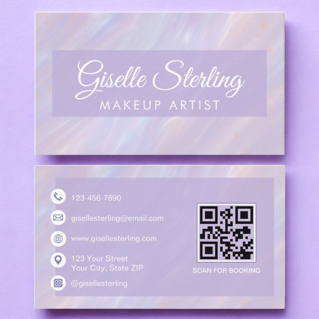 Carte De Visite Maquillage Artiste QR Code Iridescente Pastel Opal (Créateur téléchargé)