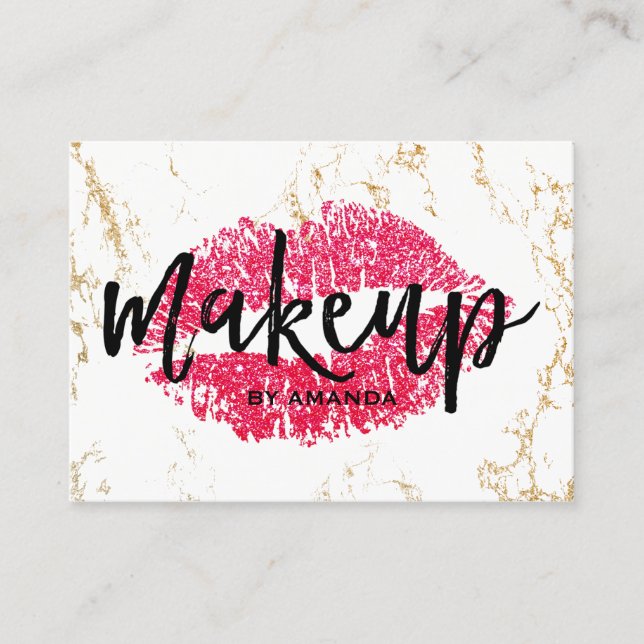 Carte De Visite Maquillage Artiste Red Lips Gold Marbre blanc Salo (Devant)
