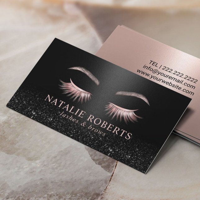 Carte De Visite Maquillage Artiste Rose Gold & Black Eyelash Salon (Créateur téléchargé)