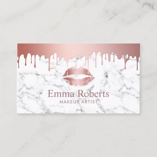 Carte De Visite Maquillage Artiste Rose Gold Drives Marbre Beauté  (Devant)