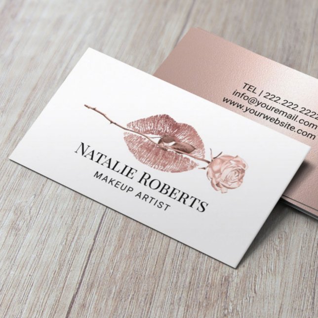 Carte De Visite Maquillage Artiste Rose Gold Flower Kiss Beauty Sa (Créateur téléchargé)