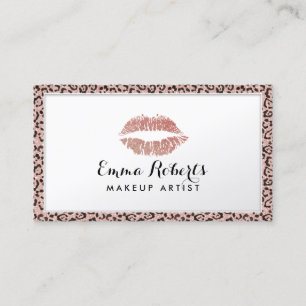 Carte De Visite Maquillage Artiste Rose Gold LIps Bordure Leopard