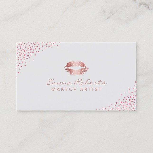 Carte De Visite Maquillage Artiste Rose Gold Lips Confetti Beauty  (Devant)