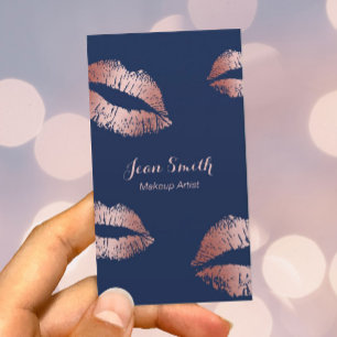 Carte De Visite Maquillage Artiste Rose Gold Lips Élégant Marine B