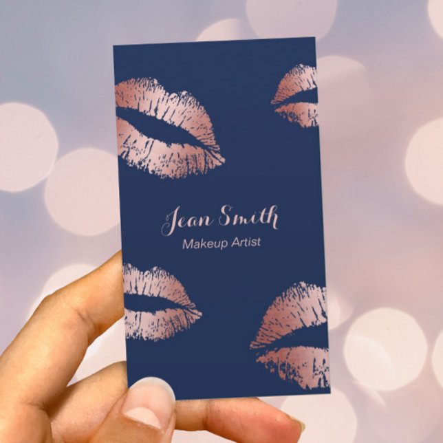 Carte De Visite Maquillage Artiste Rose Gold Lips Élégant Marine B (Créateur téléchargé)