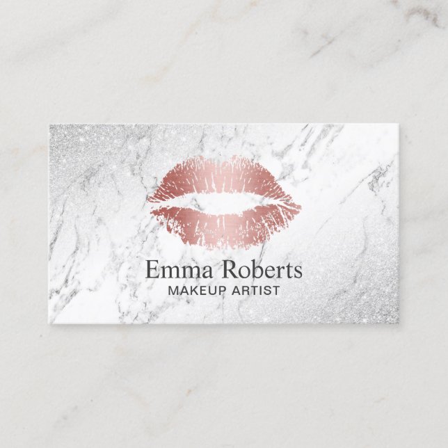 Carte De Visite Maquillage Artiste Rose Gold Lips Élégant Salon de (Devant)
