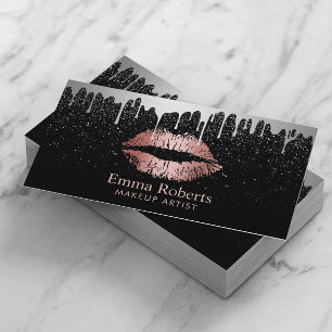 Carte De Visite Maquillage Artiste Rose Gold Lips Tendance Silver 