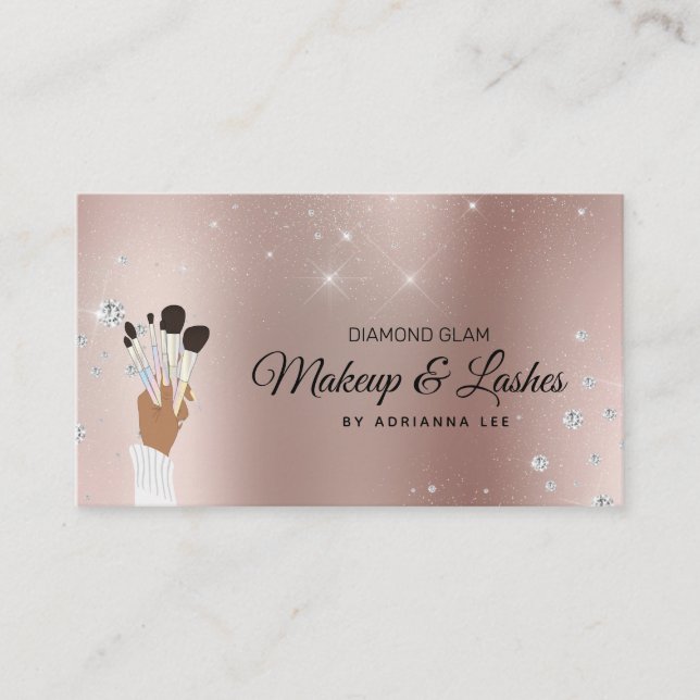 Carte De Visite Maquillage Artiste Rose Gold & Parties scintillant (Devant)