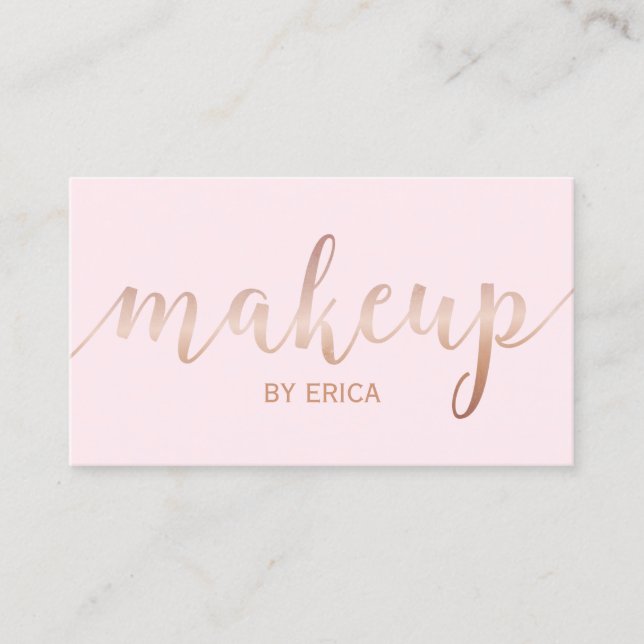 Carte De Visite Maquillage Artiste Rose Gold Script Girl Blush Pin (Devant)