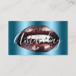Carte De Visite Maquillage Artiste Rose Lèvres Turquoises Logo QR 