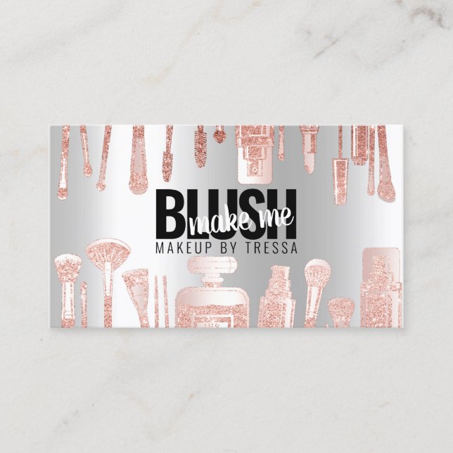 Carte De Visite Maquillage Artiste Rose Parties scintillant + Plat (Devant)
