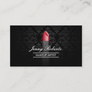 Carte De Visite Maquillage Artiste Rouge Lipstick Élégant Damas