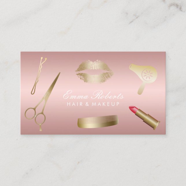 Carte De Visite Maquillage Artiste Salon des cheveux Rose Gold ten (Devant)