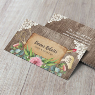 Carte De Visite Maquillage Artiste Salon des cheveux Rustique Flor
