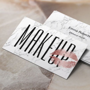 Carte De Visite Maquillage Artiste Salon Rose Gold Lips Marbre bla