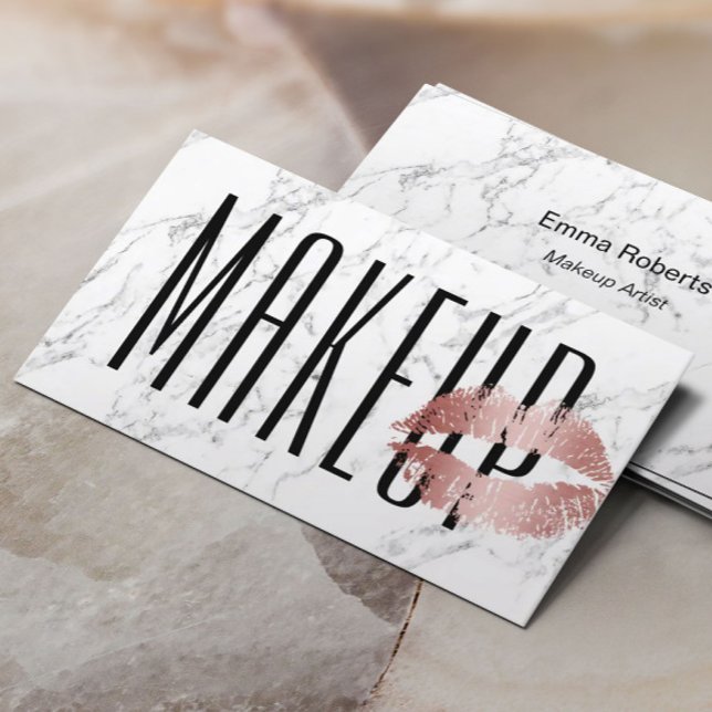 Carte De Visite Maquillage Artiste Salon Rose Gold Lips Marbre bla (Créateur téléchargé)