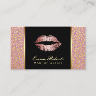 Carte De Visite Maquillage Artiste Salon Rose Lips d'or Leopard mo