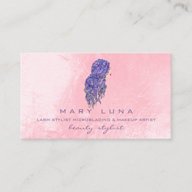 Carte De Visite Maquillage Artiste sourcils Lashes Coiffeur rose (Devant)