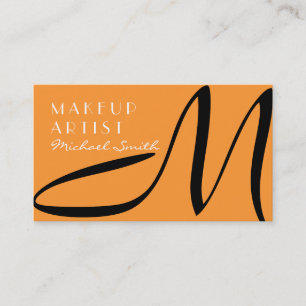 Carte De Visite Maquillage Artiste Stylo Monogramme Moderne safran