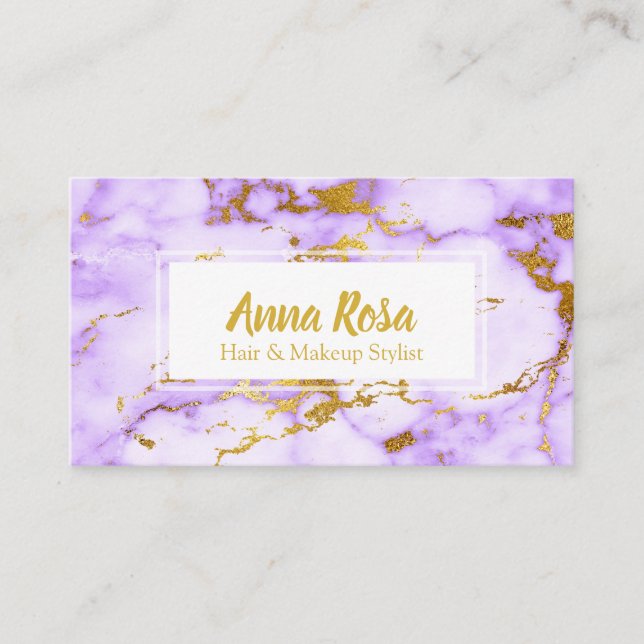 Carte De Visite Maquillage chic de marbre pourpre d'or de *~* (Devant)