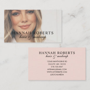 Carte De Visite Maquillage Coiffure Photo Écriture Rose Pâle