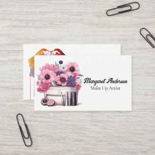 Carte De Visite Maquillage Cosmétique Brosses et Fleurs