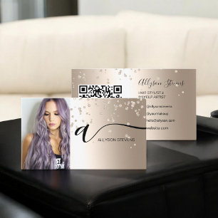 Carte De Visite Maquillage de cheveux en or noir code qr initial