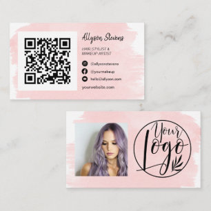 Carte De Visite Maquillage de cheveux rose brosse photo qr code lo