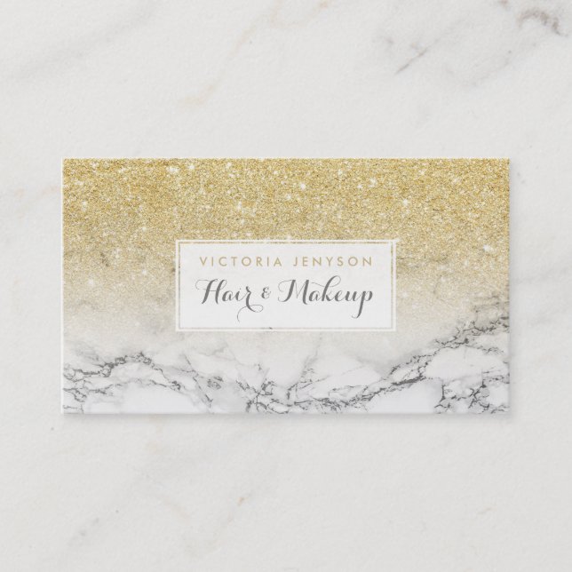 Carte De Visite Maquillage de marbre blanc de faux d'or d'ombre (Devant)
