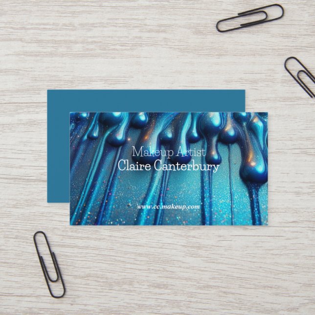 Carte De Visite Maquillage de Parties scintillant bleue à goutte d (Devant/Arrière en situation)