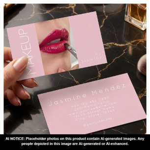 Carte De Visite Maquillage de photo simple typographie rose blanc