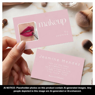 Carte De Visite Maquillage de photo simple typographie rose blanc
