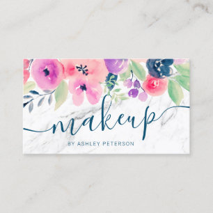 Carte De Visite Maquillage de scénario floral floral bleu marbre