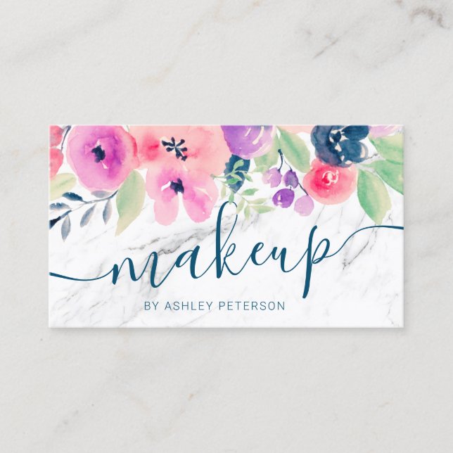 Carte De Visite Maquillage de scénario floral floral bleu marbre (Devant)