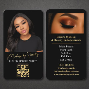 Carte De Visite Maquillage d'or Artiste QR Code Luxury Black Beaut