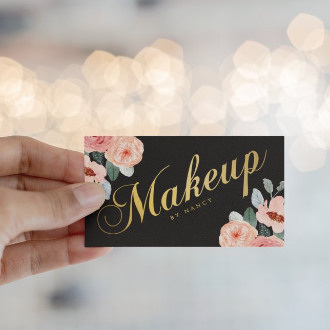 Carte De Visite Maquillage d'or Calligraphie Aquarelle Floral (Créateur téléchargé)