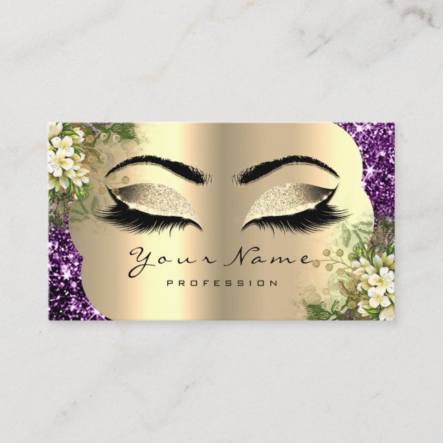 Carte De Visite Maquillage d'or Lashes Floral Mint Purple (Devant)