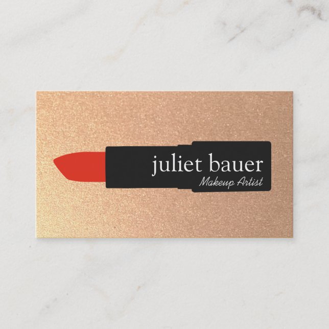 Carte De Visite Maquillage d'or rose Artiste Lipstick Logo Beauté (Devant)