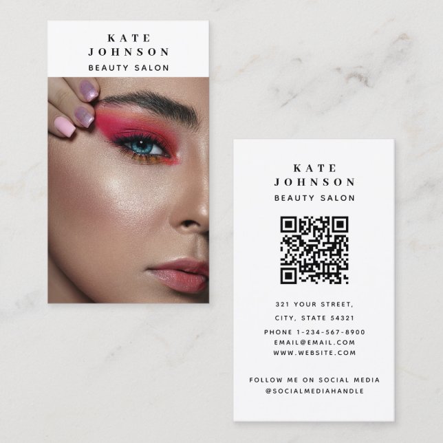 Carte De Visite Maquillage du salon à ongles - Photo Code QR (Devant / Derrière)