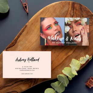Carte De Visite Maquillage et ongles blanc Script 2 Photos