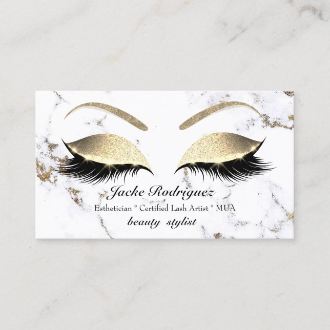 Carte De Visite Maquillage Eyebros Lash Marbre Or Blanc Social (Devant)