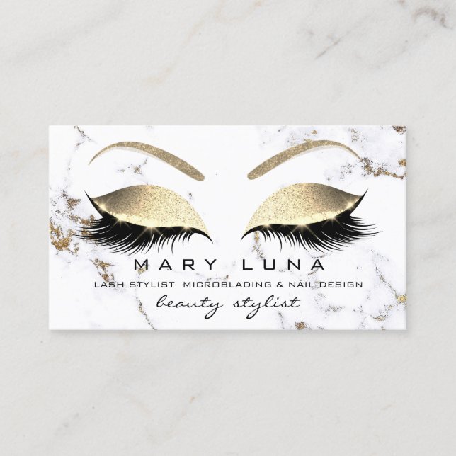 Carte De Visite Maquillage Eyebrosse Lash Marbre Or Parties scinti (Devant)
